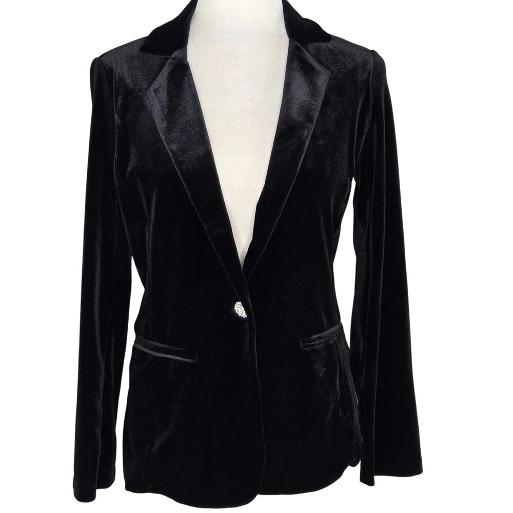 Tahari EUC single breasted stretch velvet  blazer jacket Small black
